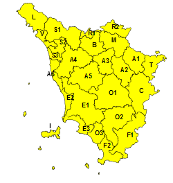 Rischio idrogeologico e temporali forti, codice giallo per tutta la Toscana